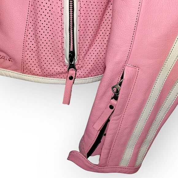 First Gear Womens Jacket Sz Small Petal Pink Faux Leather Pockets Biker‎ Moto - Picture 7 of 16